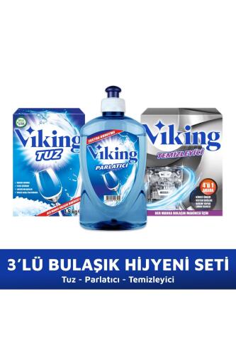 Bulaşık makinesi 1,5 kg Tuz + Makine temizleyici toz + 450 ml Parlatıcı 3 lü set - Viking