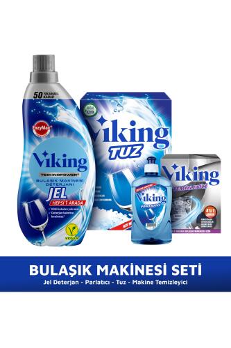 Bulaşık Makinesi Seti Jel Deterjan + 1,5 kg Tuz + Makine temizleyici toz + 450 ml Parlatıcı 4'lü Set - Viking