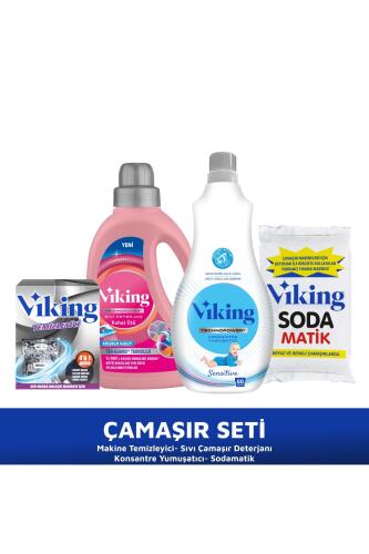 Çamaşır Hijyen Seti (Çamaşır Deterjanı + Yumuşatıcı + Toz Soda Matik + Makine Tem.) 4 'lü Set - Viking